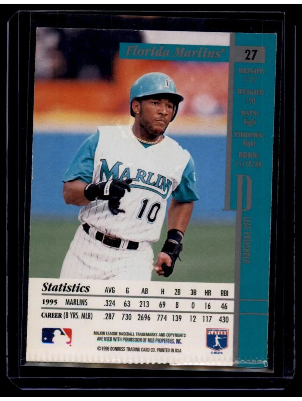 1996 Leaf Preferred Gary Sheffield #27 Florida Marlins RF
